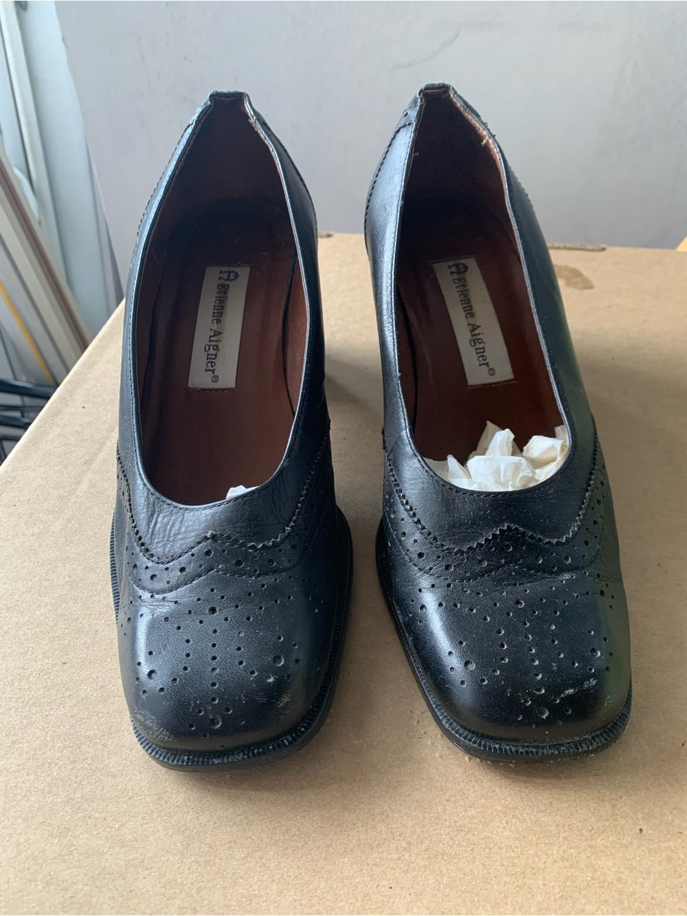 Etienne Aigner Black Leather Brogue Flats